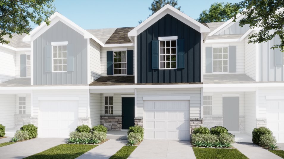 Exterior with Vertical siding, decorative shutters and a gable roofline define 