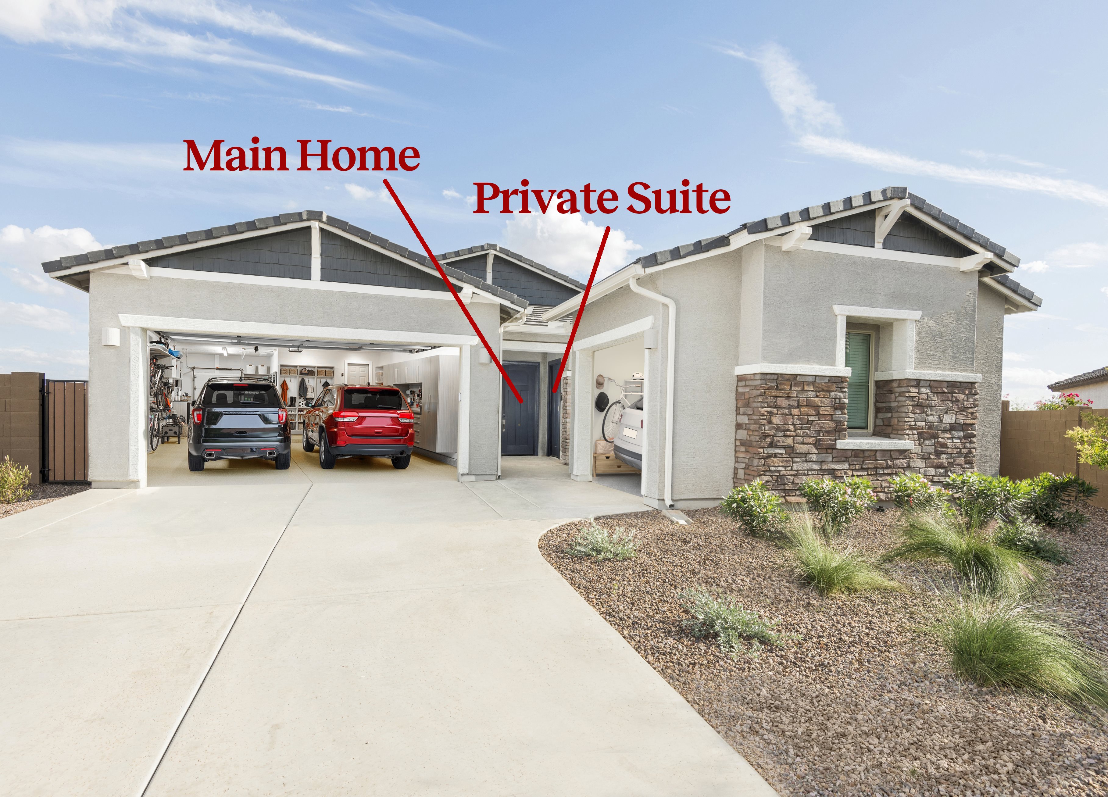 Image: Next Gen home with garages open Copy: Main Home, Private Suite