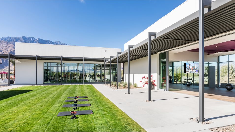 Fitness area exterior with grass and exercise equipment