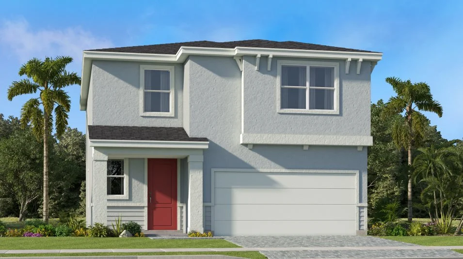 A stylish exterior with textured stucco