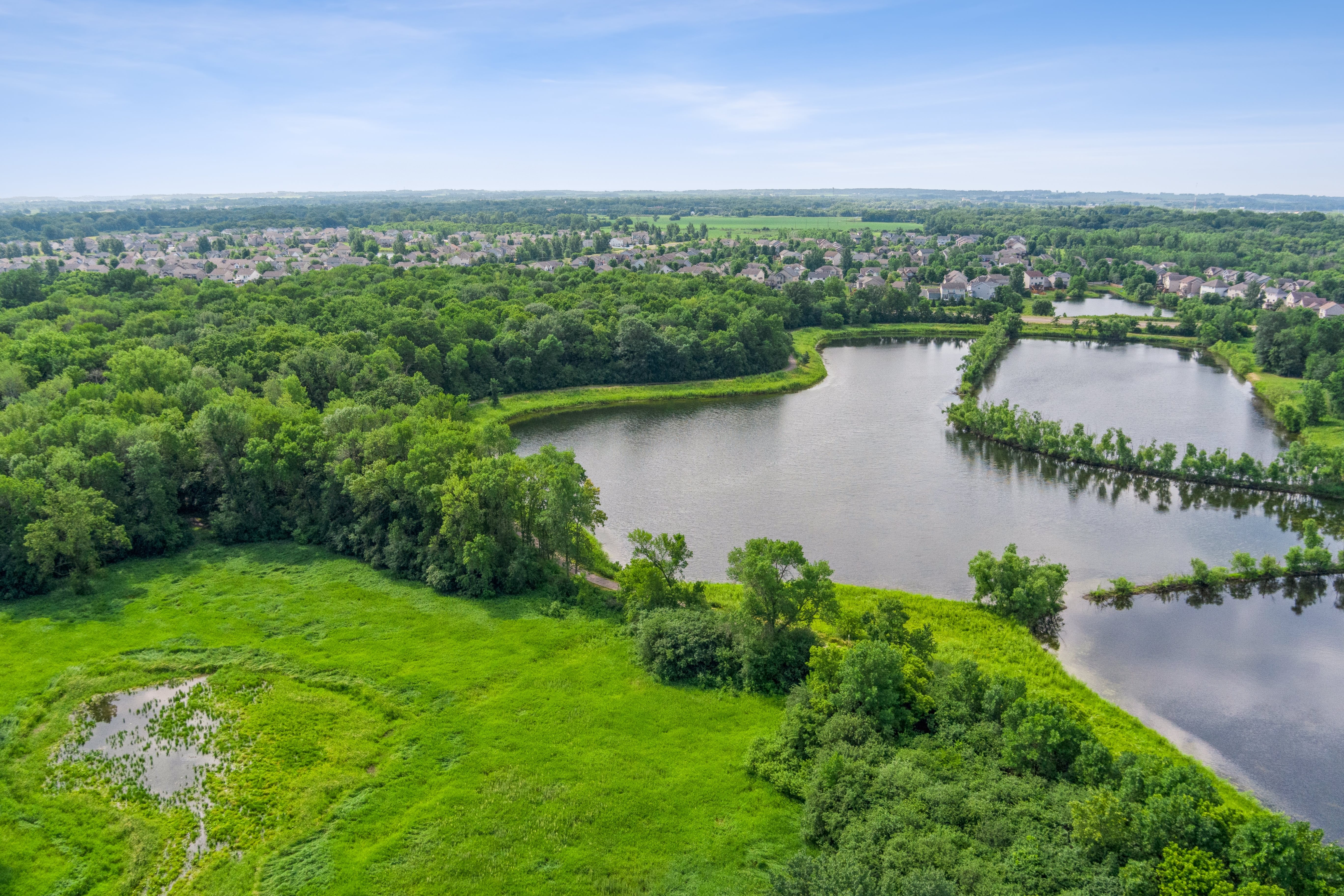 Nearby ponds lakes and greenery