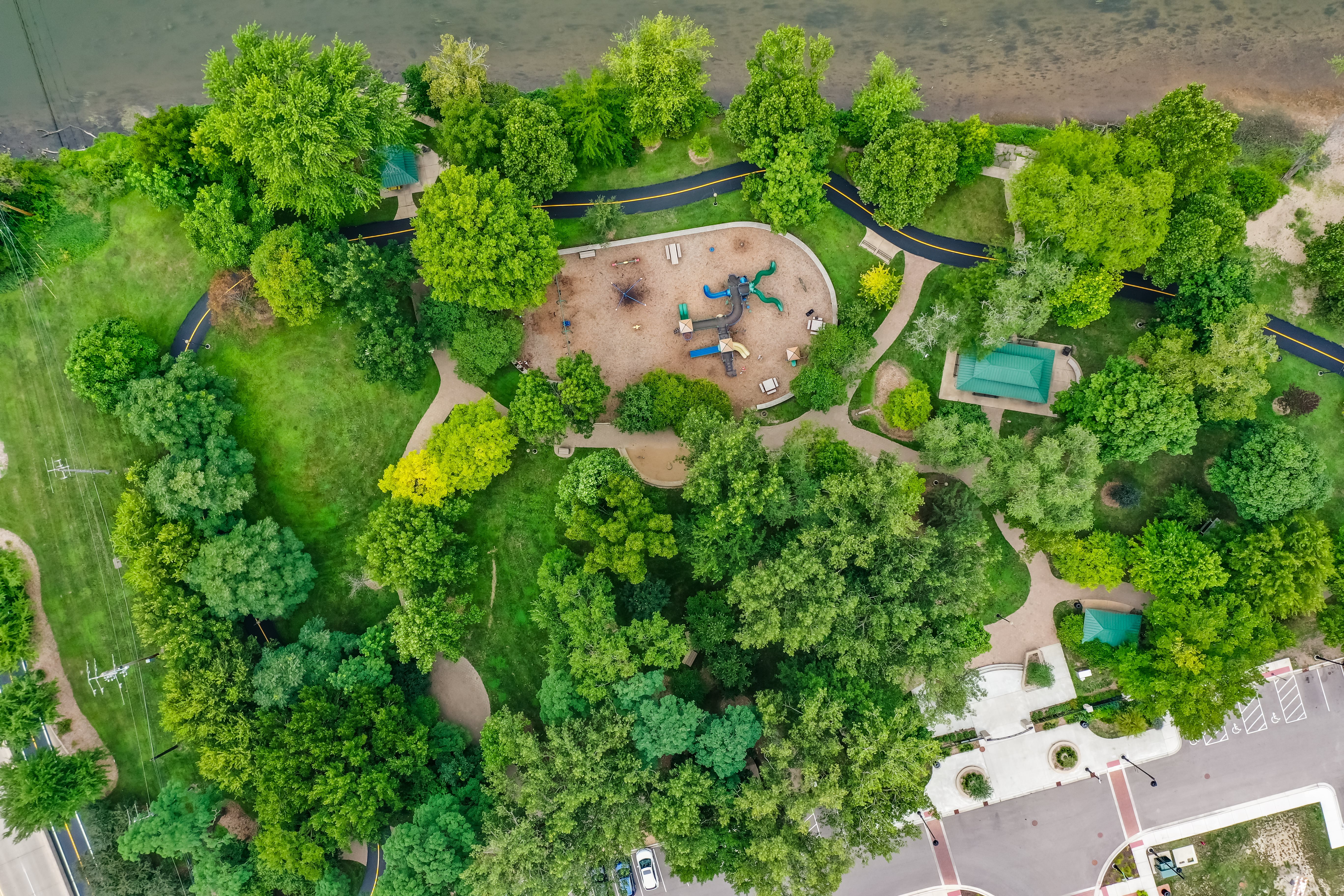 An aerial view of Hudson Crossing Park