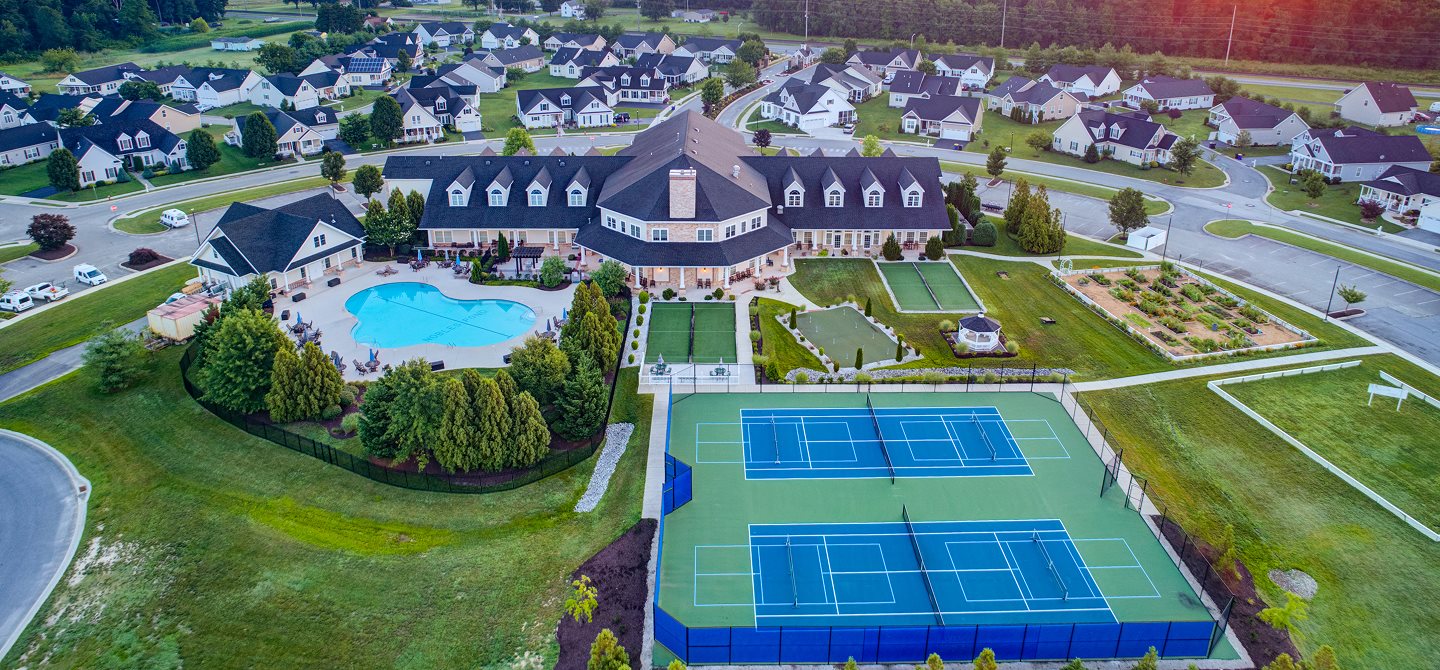 Nobles Pond Clubhouse and sport courts aerial