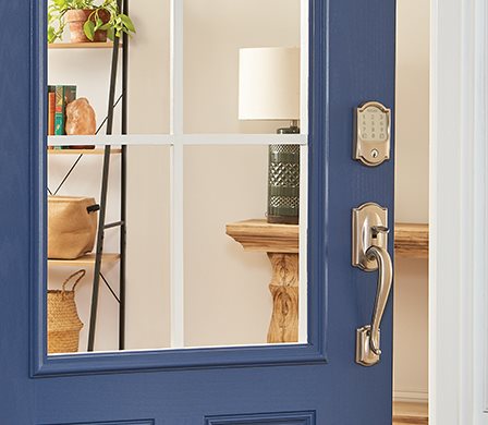 A Schlage wi-fi smart lock on an open door