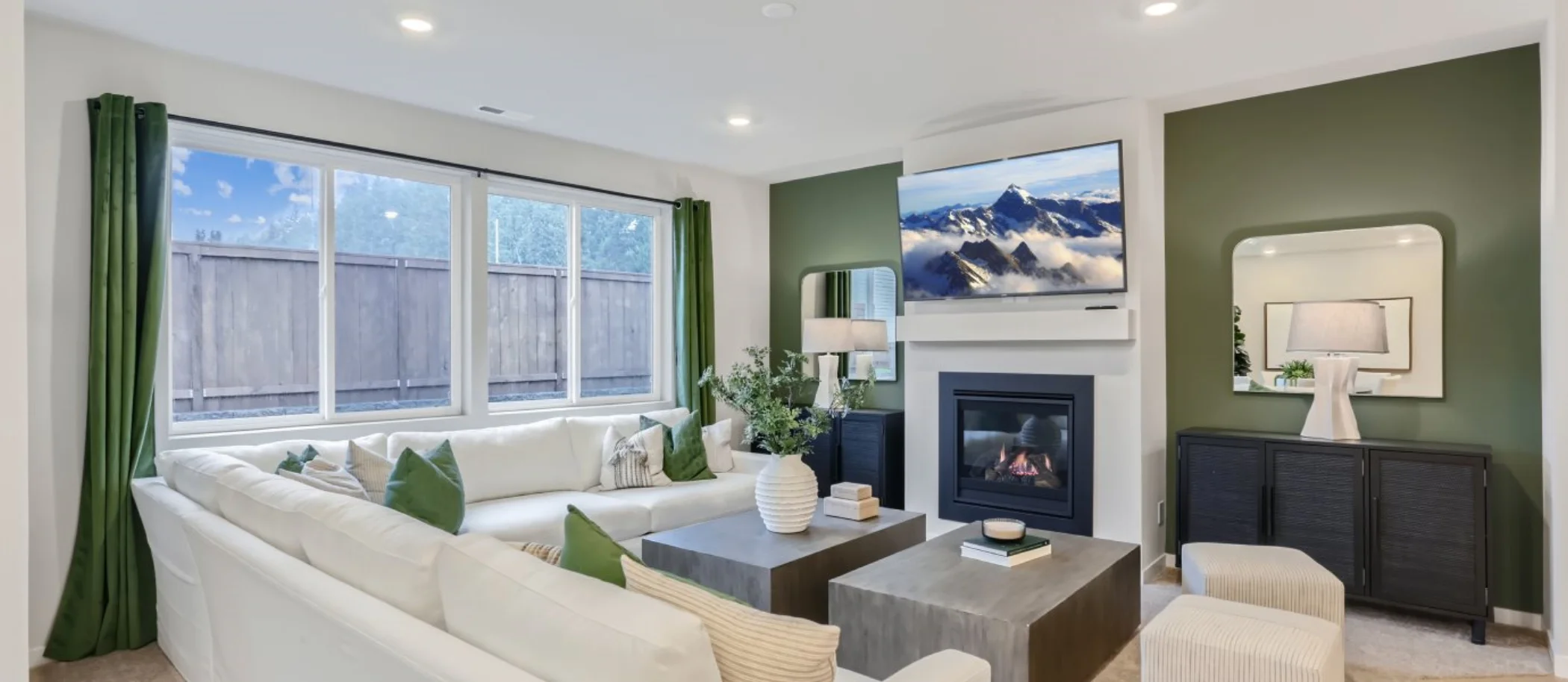 Furnished great room with fireplace