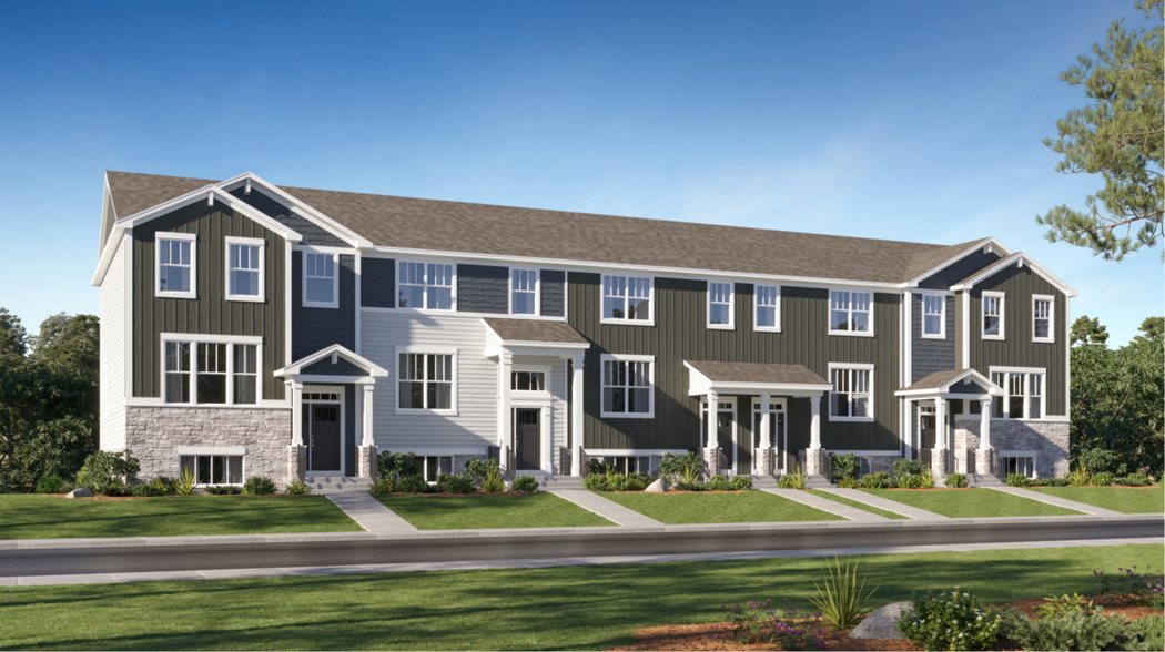 The streetscape of the urban townhomes at Autumn Glen