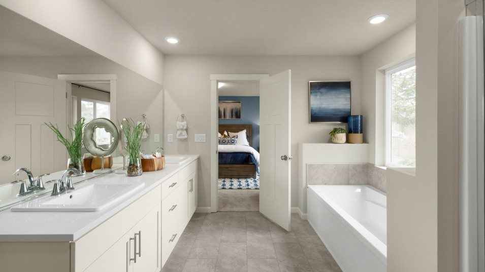 Owner's suite bathroom sinks and tub