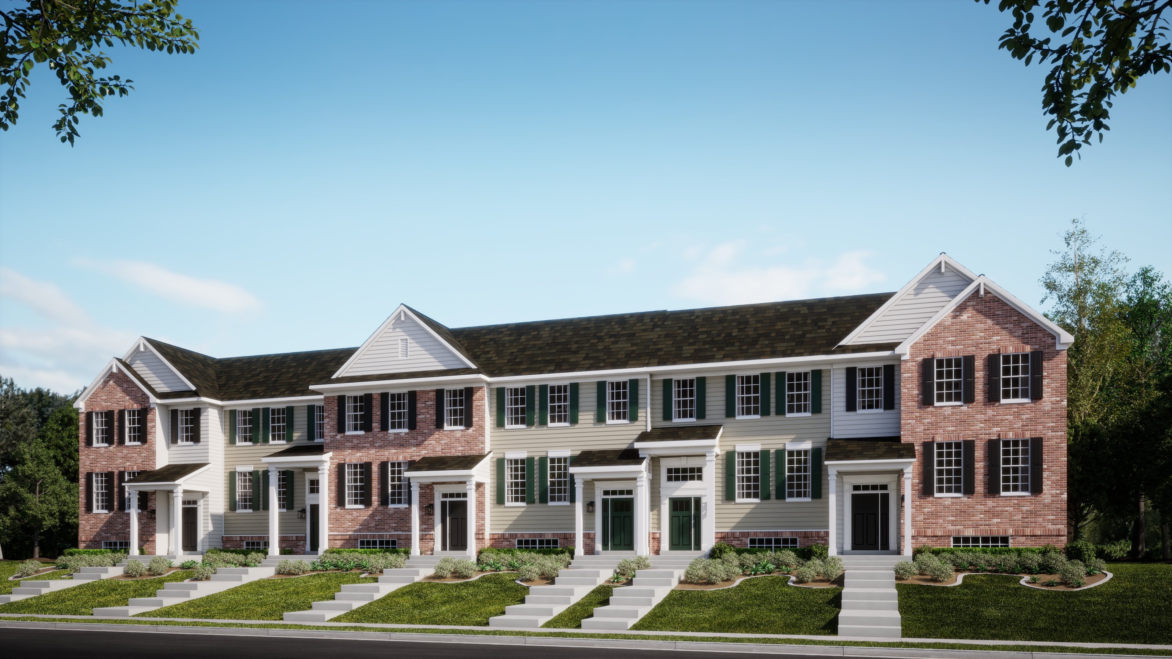 The exterior rendering of the townhomes at Heritage Park