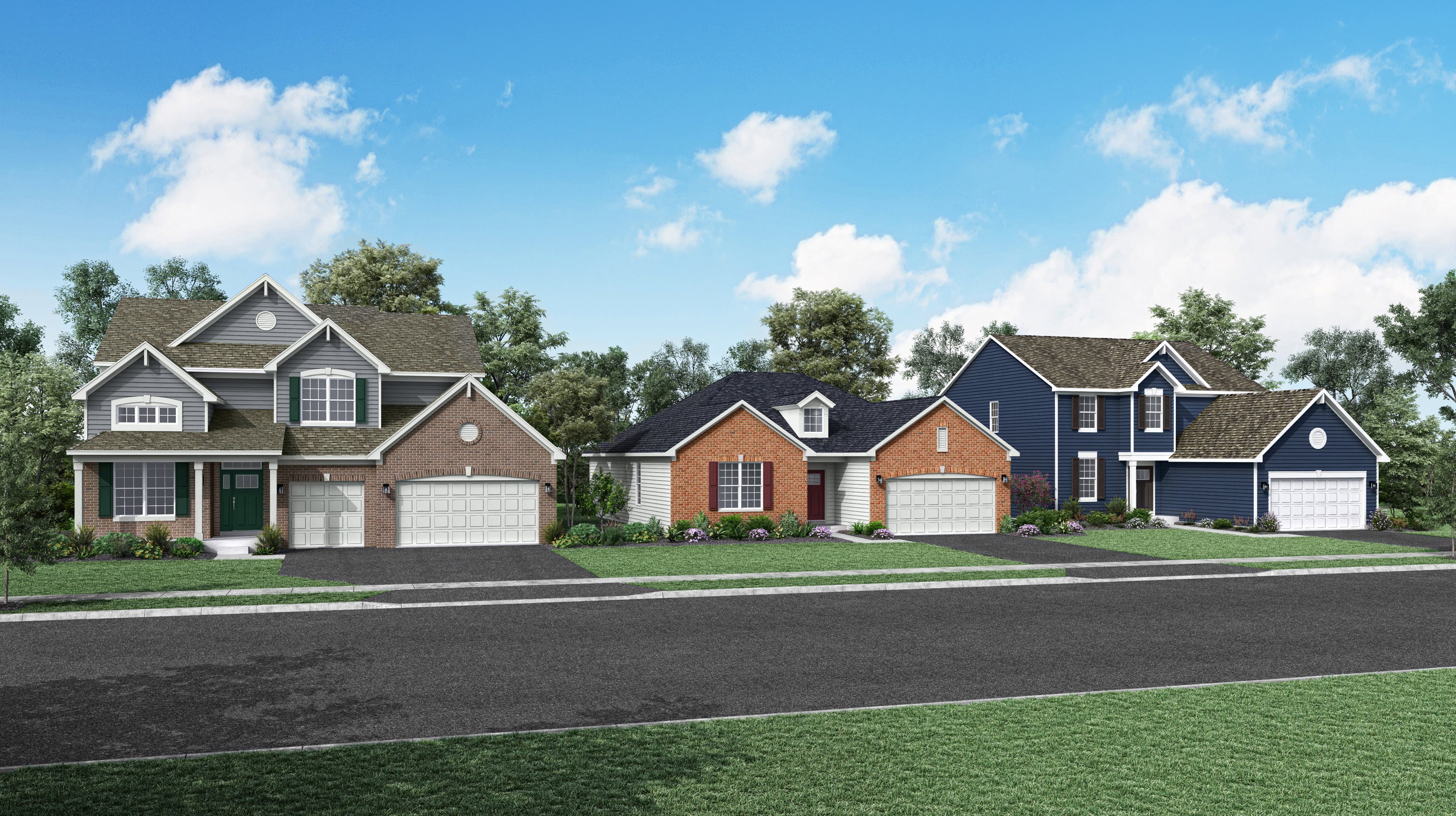 A street view of exterior renderings at Hudson Pointe