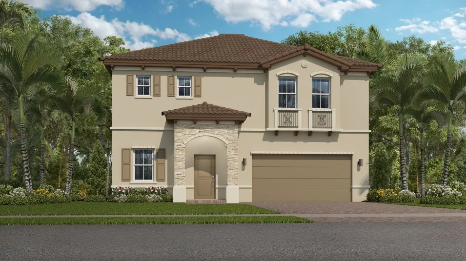 Exterior with clean stucco and stone elements