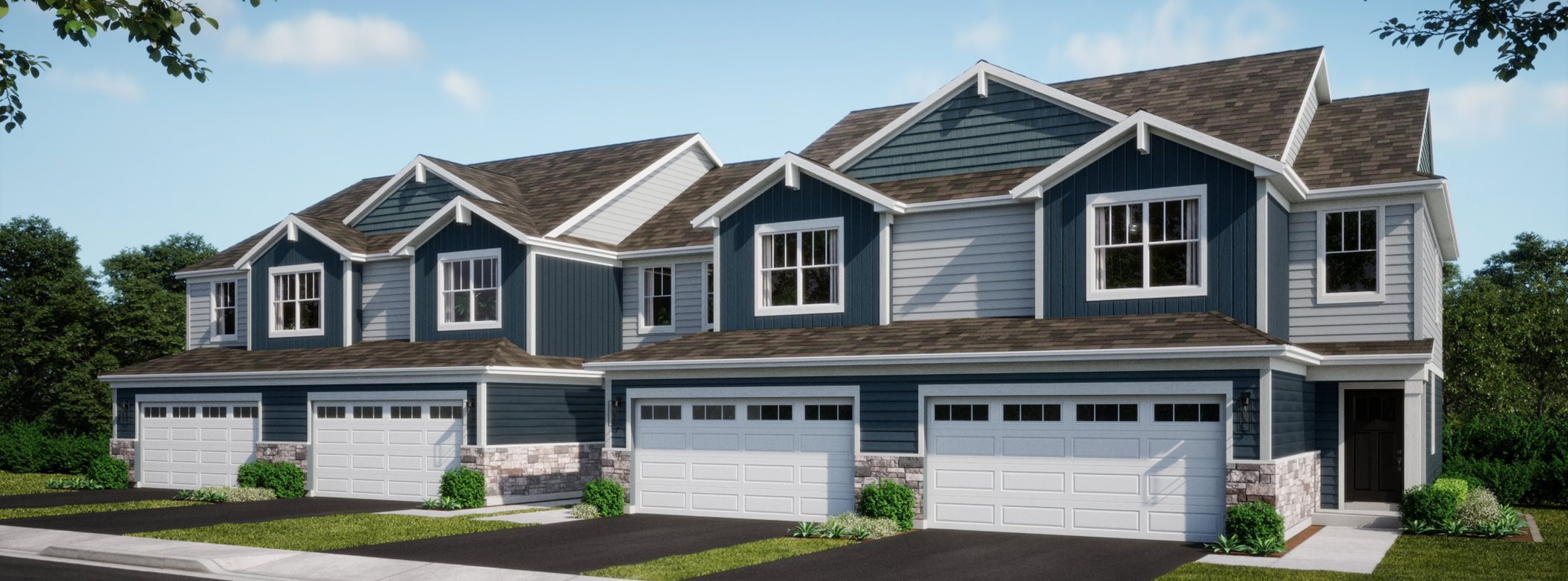An exterior rendering of the townhomes at Woodlore Townes in Crystal Lake