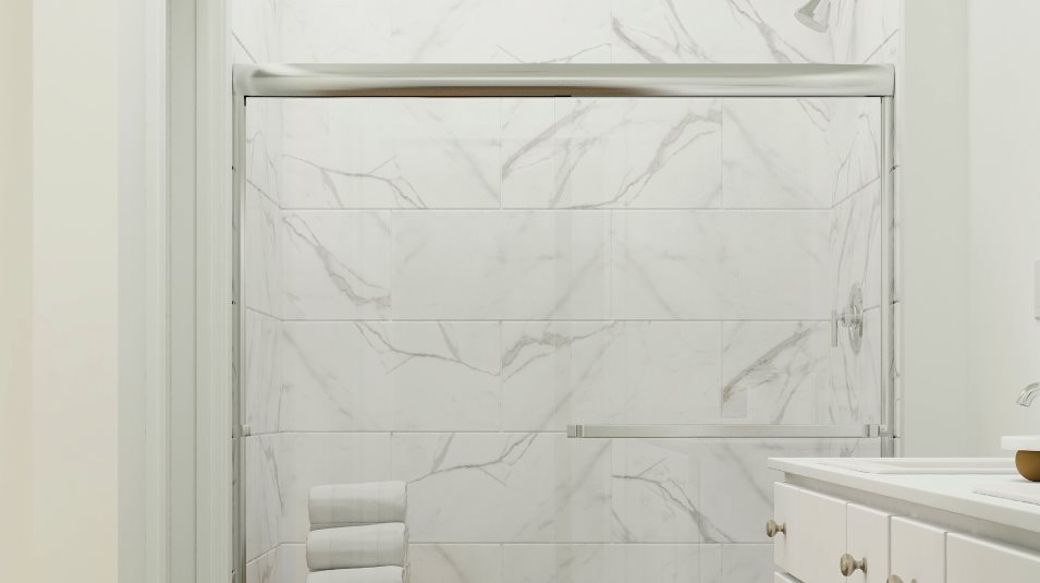 Walk-in shower with full tile surround 