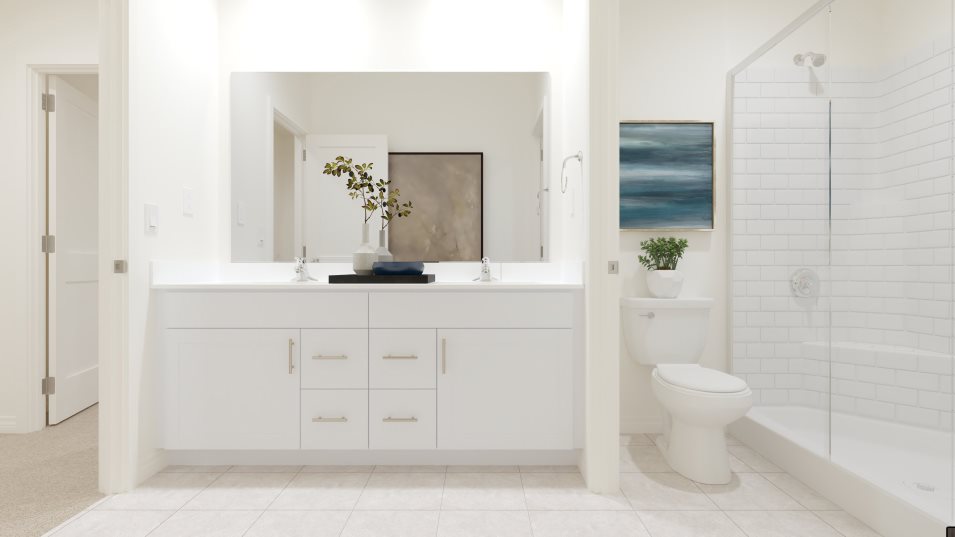 Bathroom 2 interior with shower and double sinks