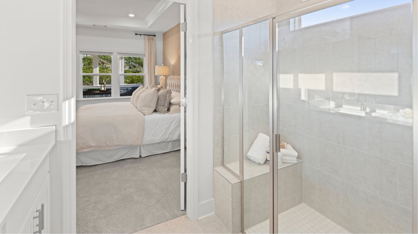 Owners Bathroom Glass Panel Walk in Shower