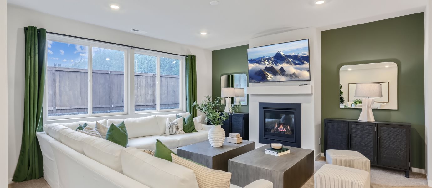 Furnished great room with fireplace