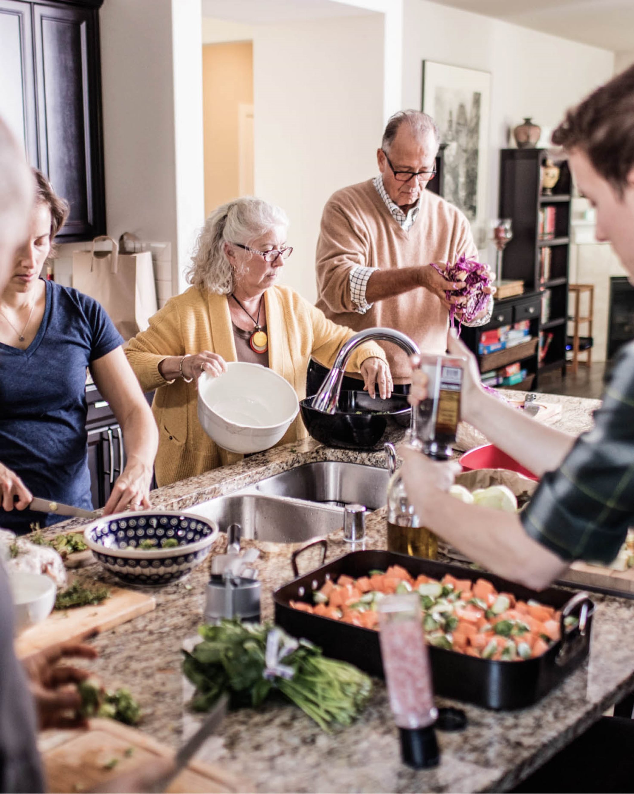 A family in a kitchen