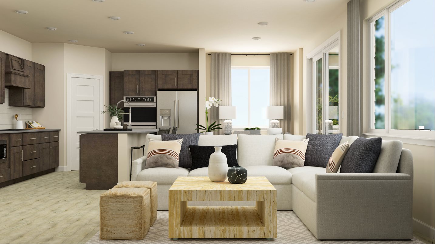 Furnished great room and kitchen