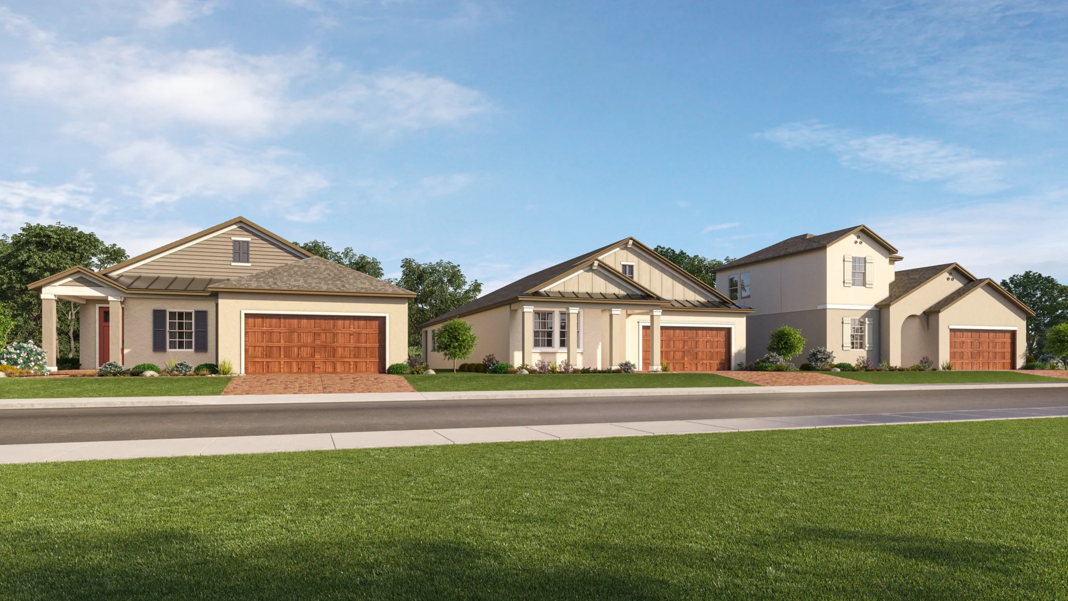 Active Adult community streetscape 3 homes