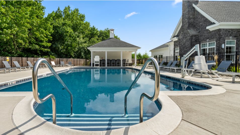 Pool entryway facing lifeguard chair