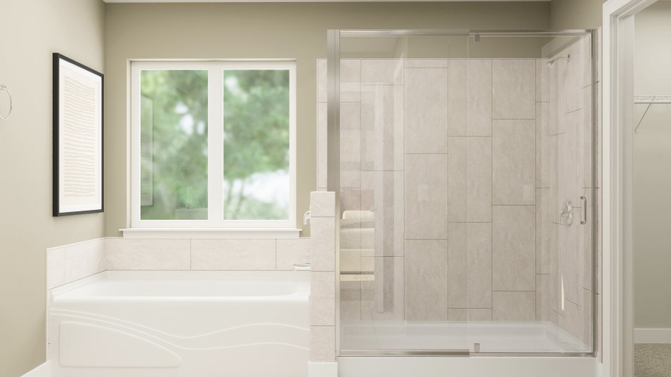 Laurel owners suite bathroom shower and tub