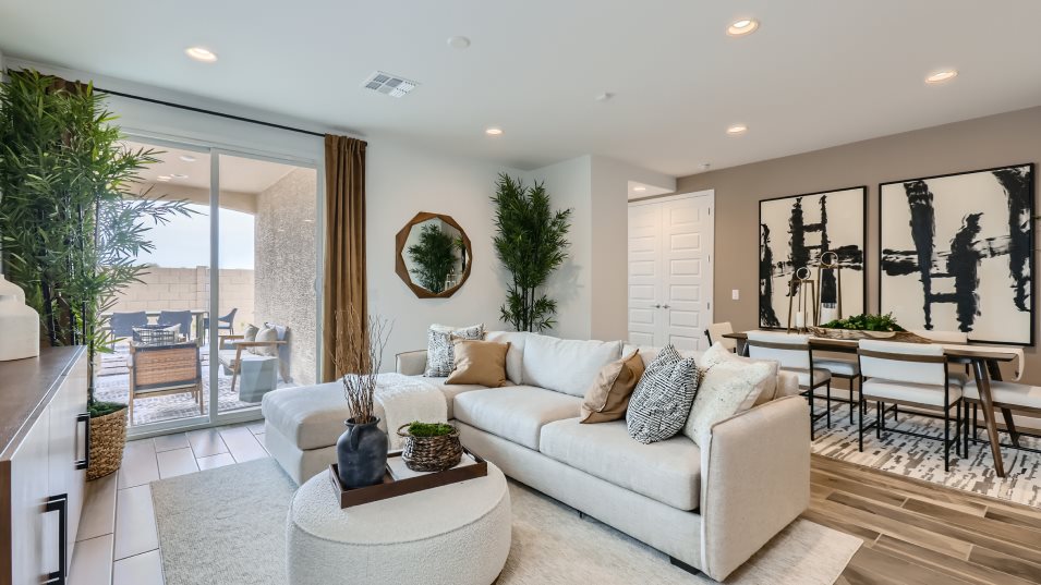 Great room with dining room visible