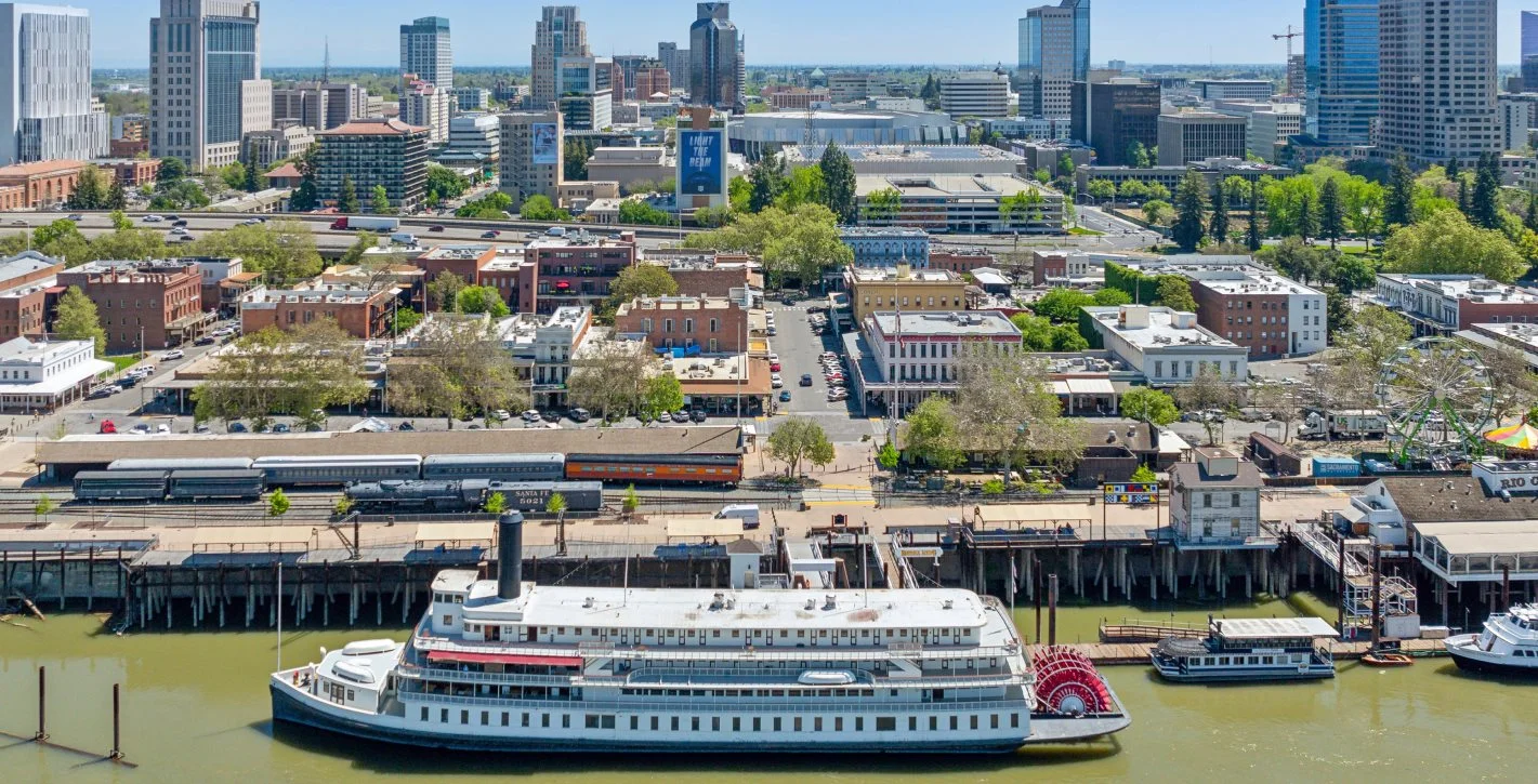The Old Sacramento Waterfront aerial view