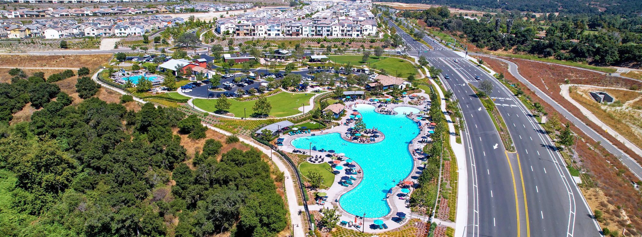 Aerial view of a pool