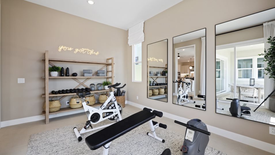 Flex room styled as a home gym 