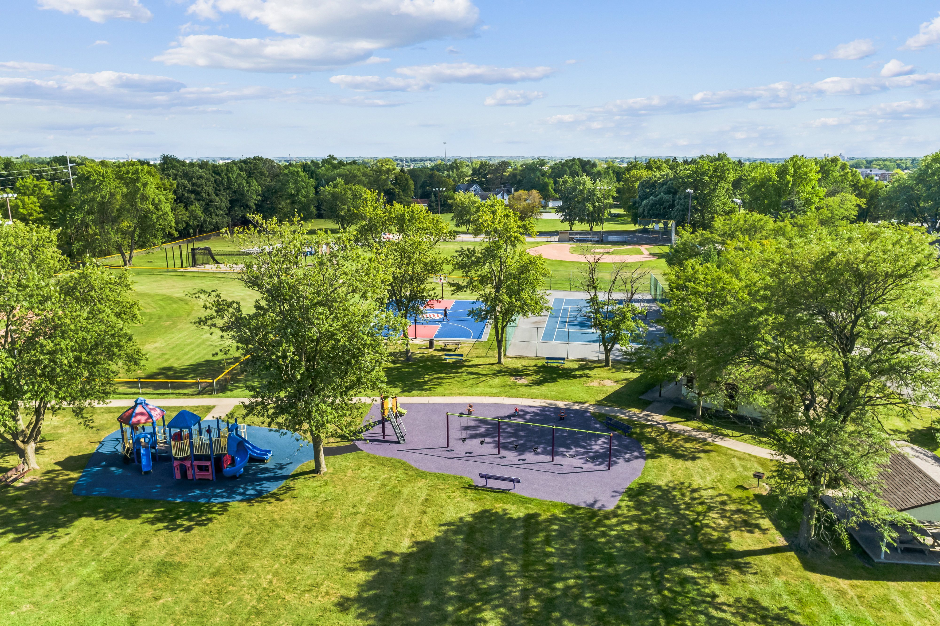 An aerial shot of Veterans Civic Park in St. John, Indiana