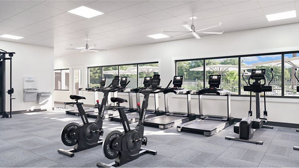 Fitness Center with spin bikes and cardio machines