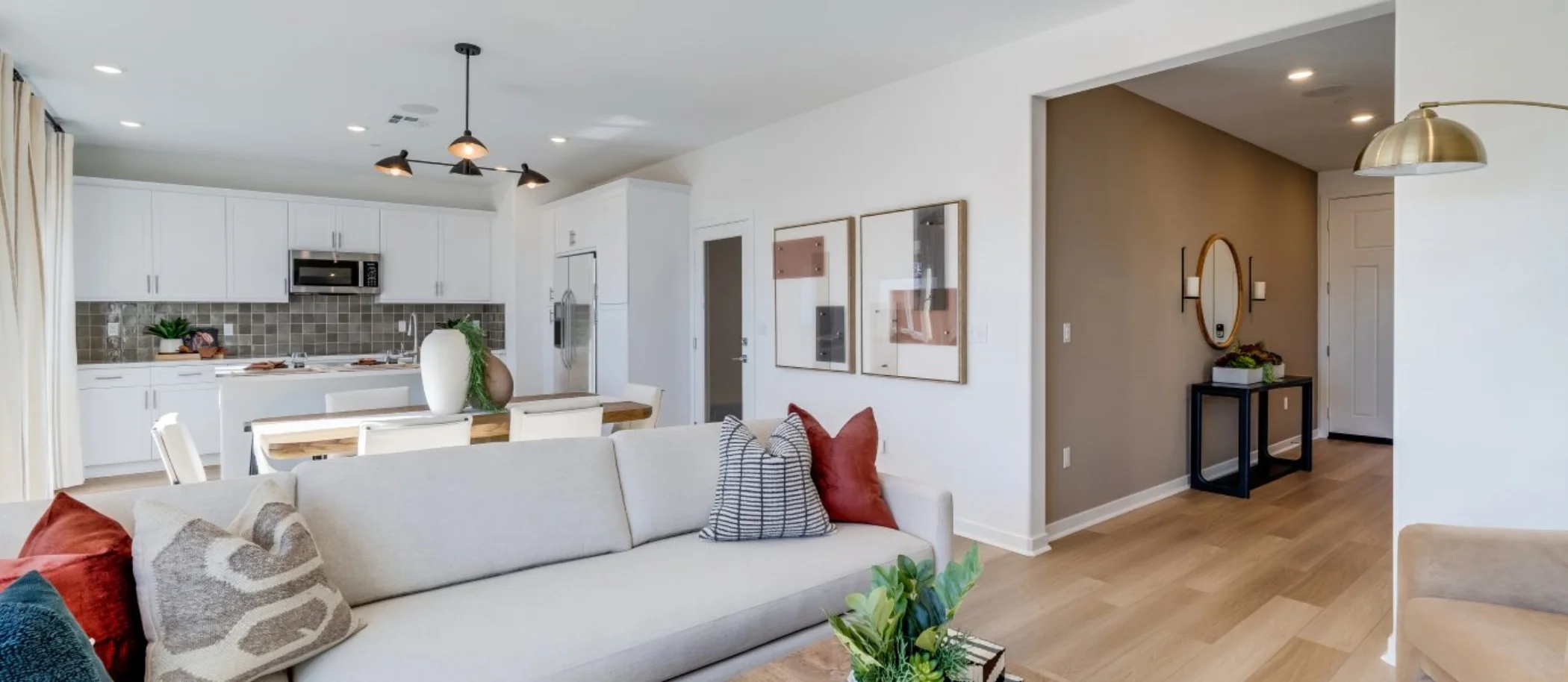 Great room with kitchen visible