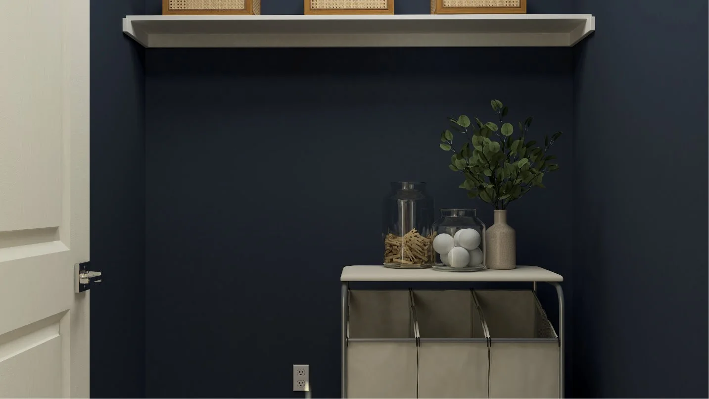 Laundry room with shelving