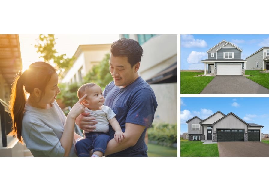 Couple with baby and 2 home exteriors