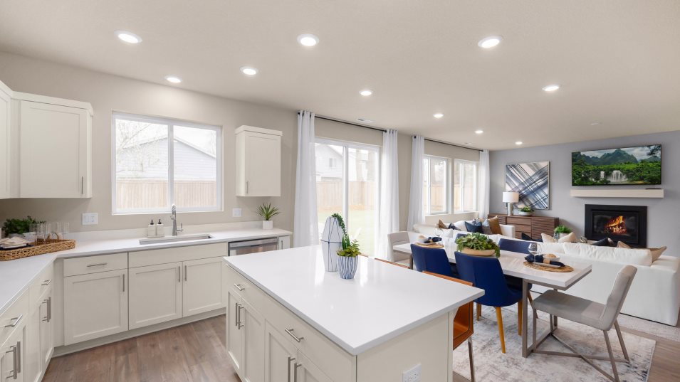 Kitchen island overlooking the dining and great rooms