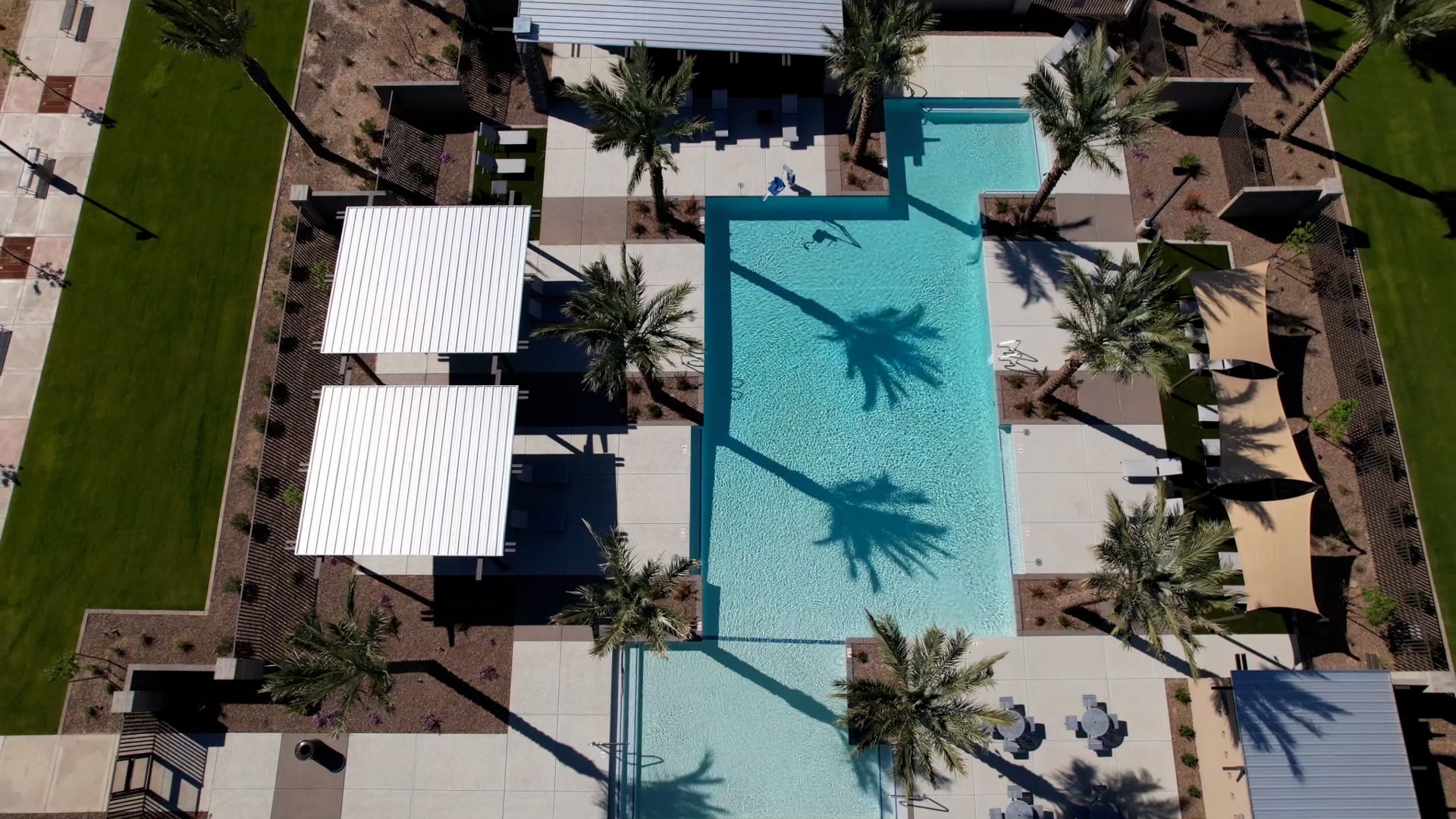 Aerial still of the pool at Madera