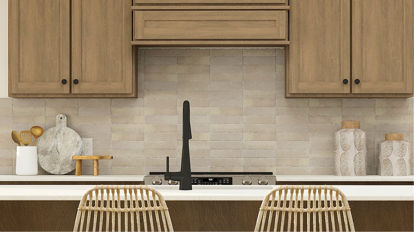 Quartz countertops with full-tile backsplash