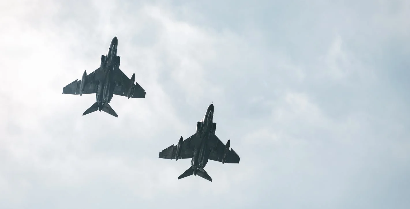 Military air force fighter jets in sky