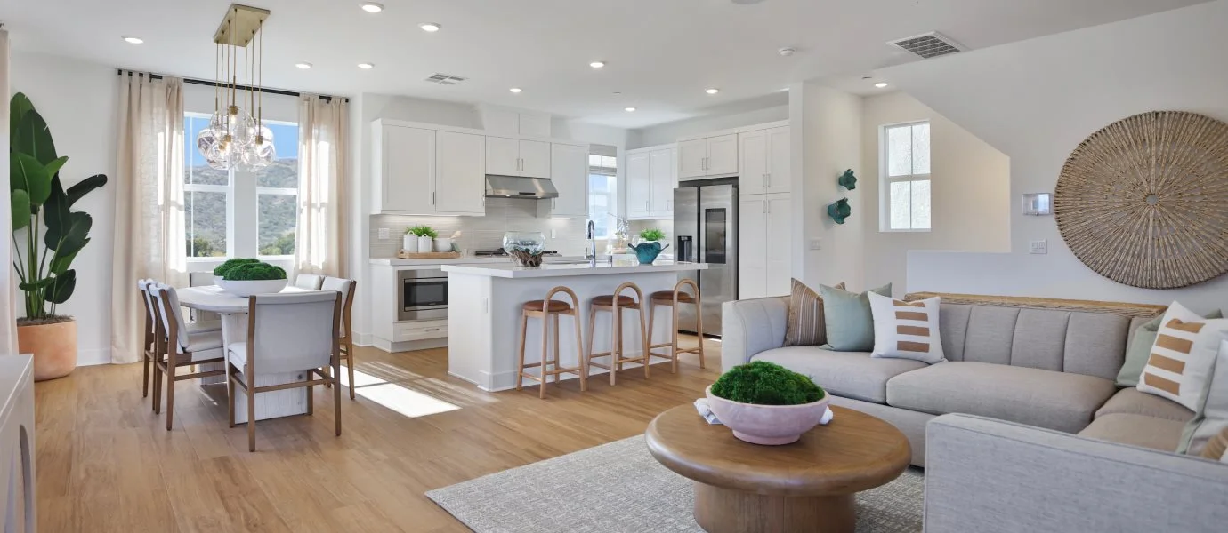 Flora 3 open concept area with the kitchen, dining room, and living room